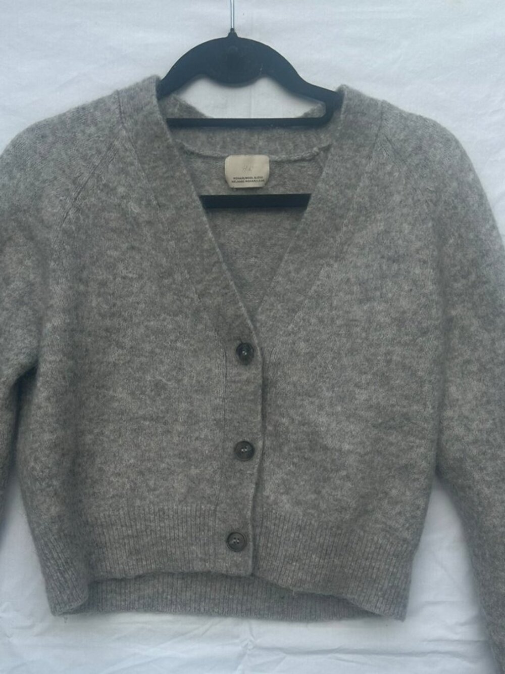 H&M Gray Mohair Wool Cropped Cardigan Natural Fibers